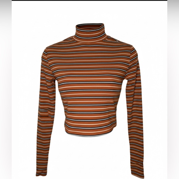Arizona Jean Company Sweaters - Arizona Jean Co Orange Ribbed Striped Crop Mock Turtleneck Sweater Size Small